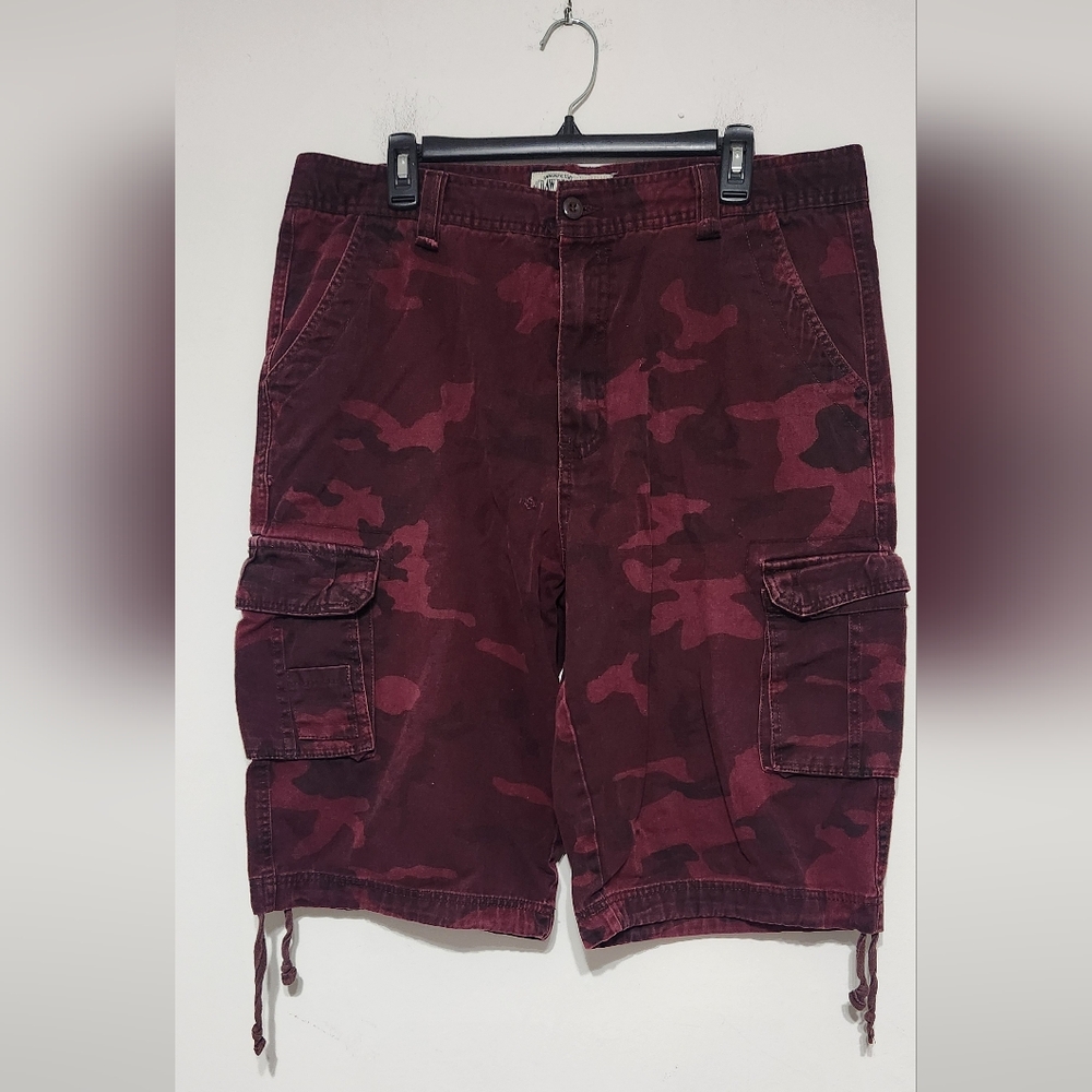Raw Blue Y2K Cargo Shorts Mens Red Burgundy Camo Drawstrings Vintage 38